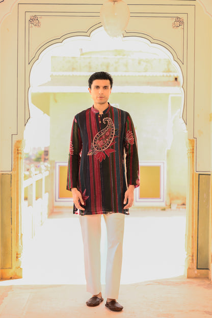 PRINTED ORGANZA KURTA WITH BEIGE STRAIGHT PANT