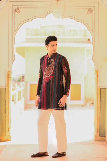 PRINTED ORGANZA KURTA WITH BEIGE STRAIGHT PANT