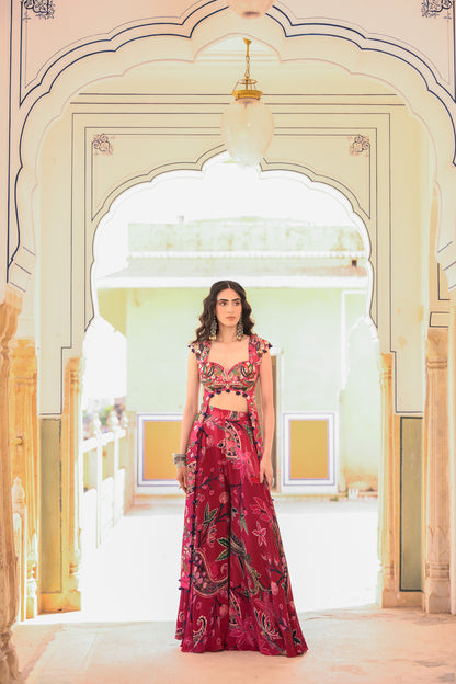 LONG SIDE PANEL EMB KURTA PAIRED WITH PRINTED PANTS