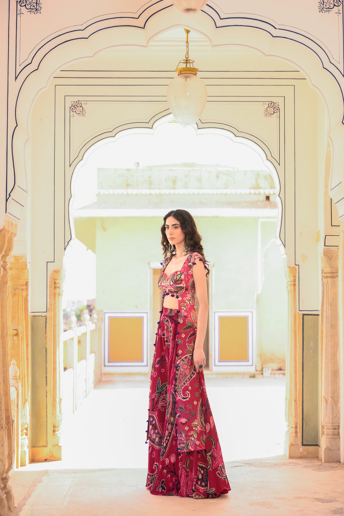 LONG SIDE PANEL EMB KURTA PAIRED WITH PRINTED PANTS