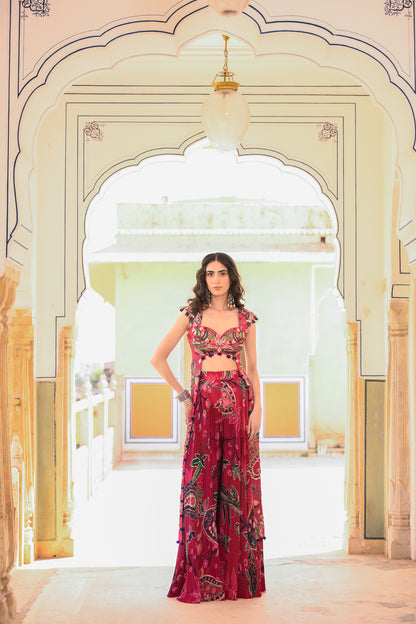 LONG SIDE PANEL EMB KURTA PAIRED WITH PRINTED PANTS