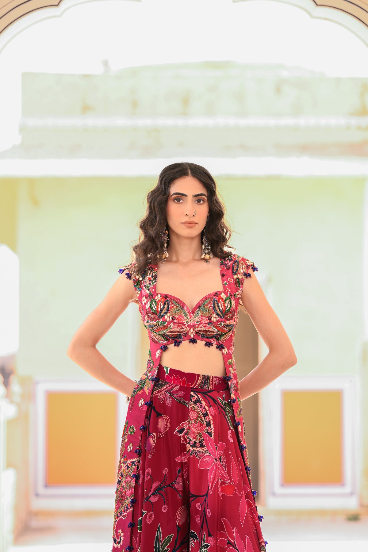 LONG SIDE PANEL EMB KURTA PAIRED WITH PRINTED PANTS