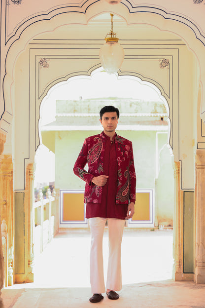 PRINTED ACHKAN WITH PINTUCK KURTA & STRIGHT PANT