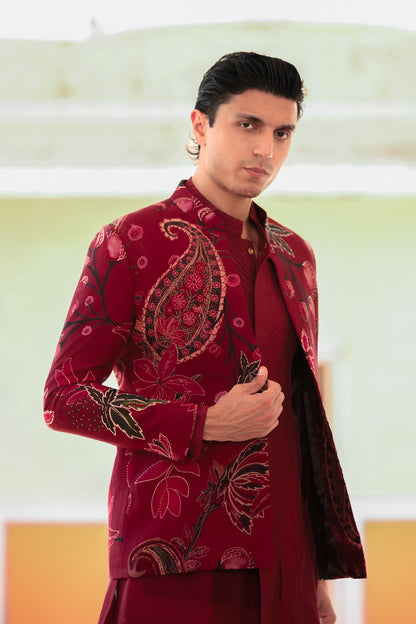 PRINTED ACHKAN WITH PINTUCK KURTA & STRIGHT PANT