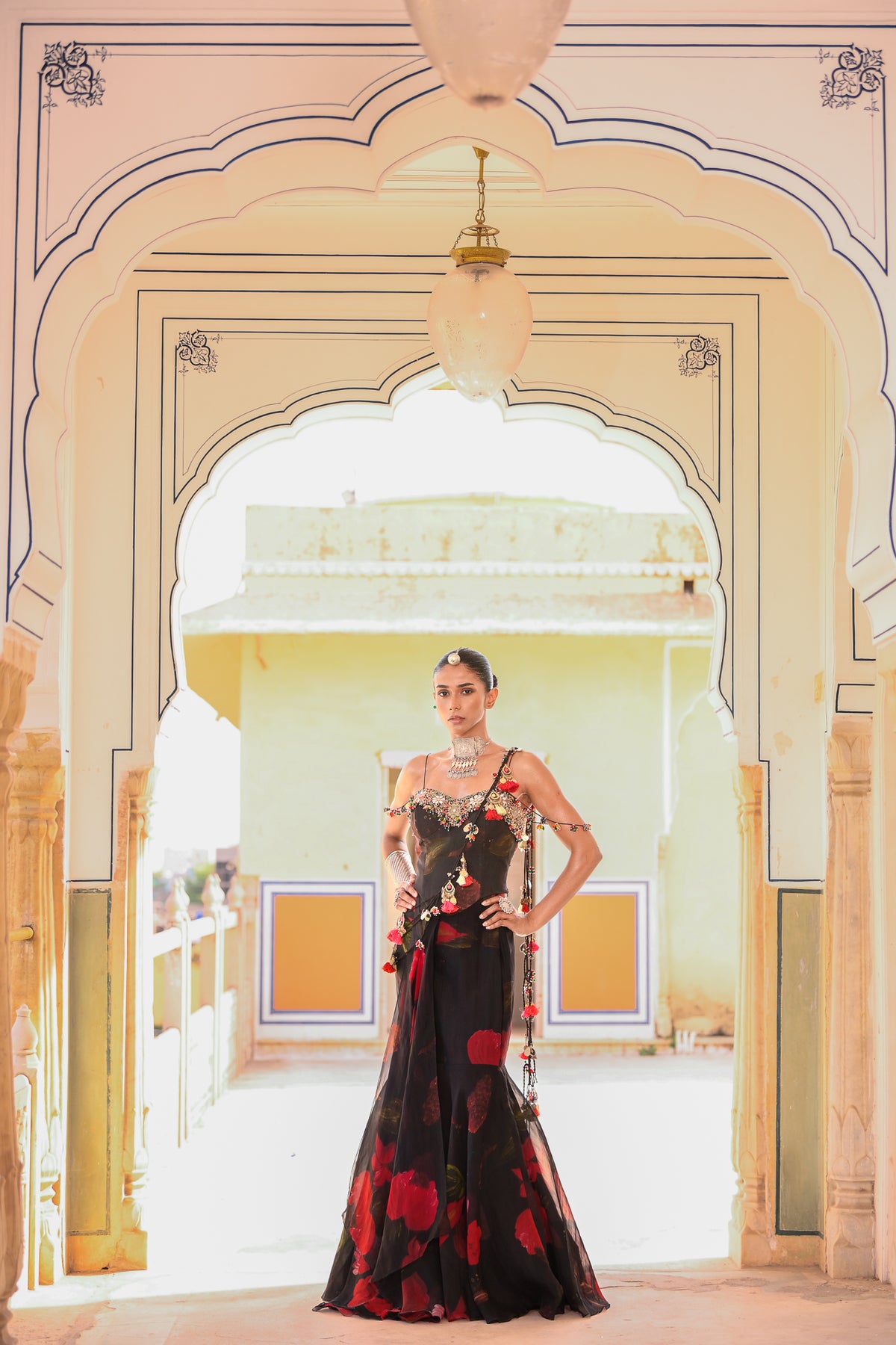 PRISTICHED TASSLE PALLA SAREE WITH CORSET