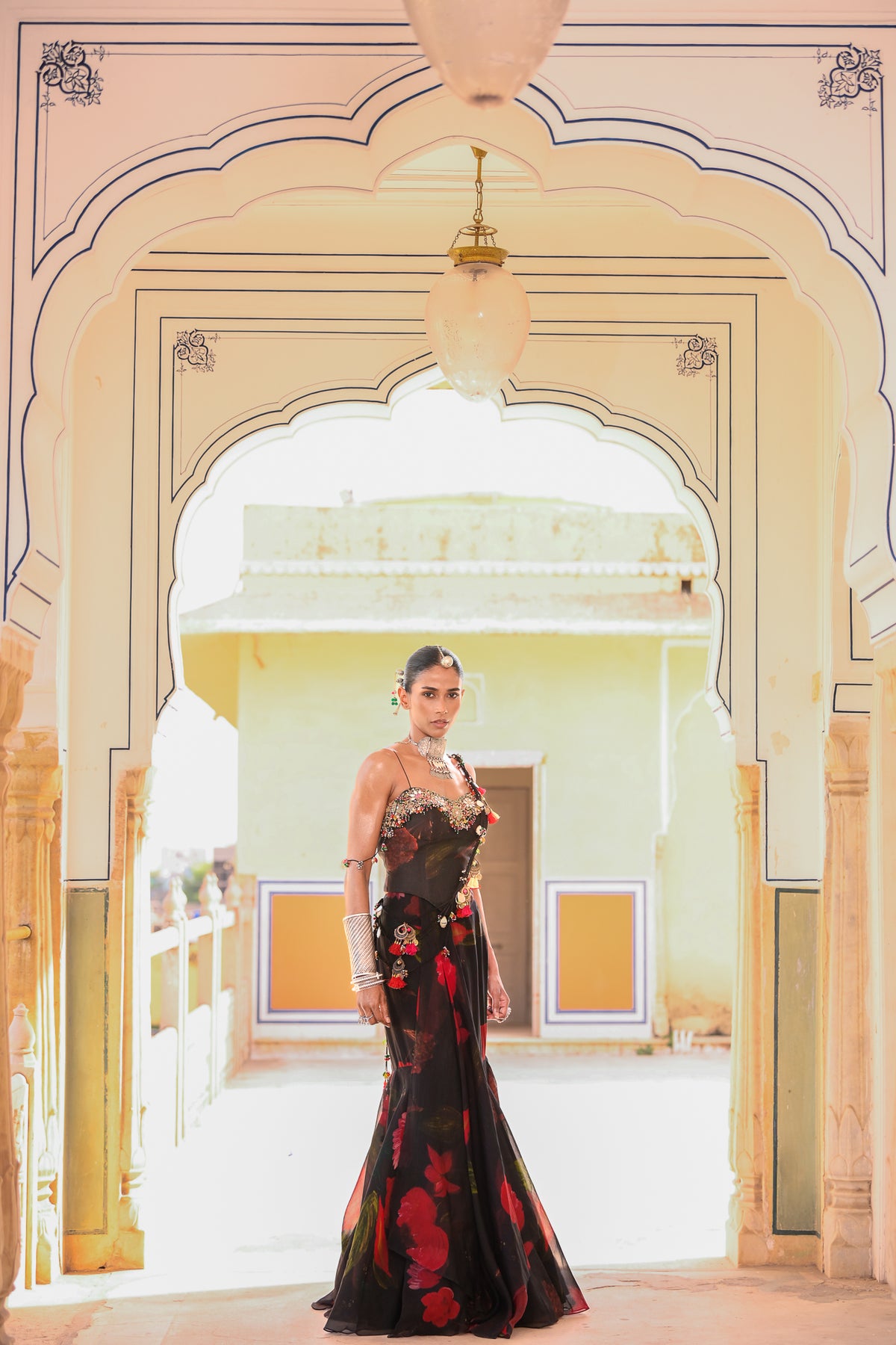 PRISTICHED TASSLE PALLA SAREE WITH CORSET