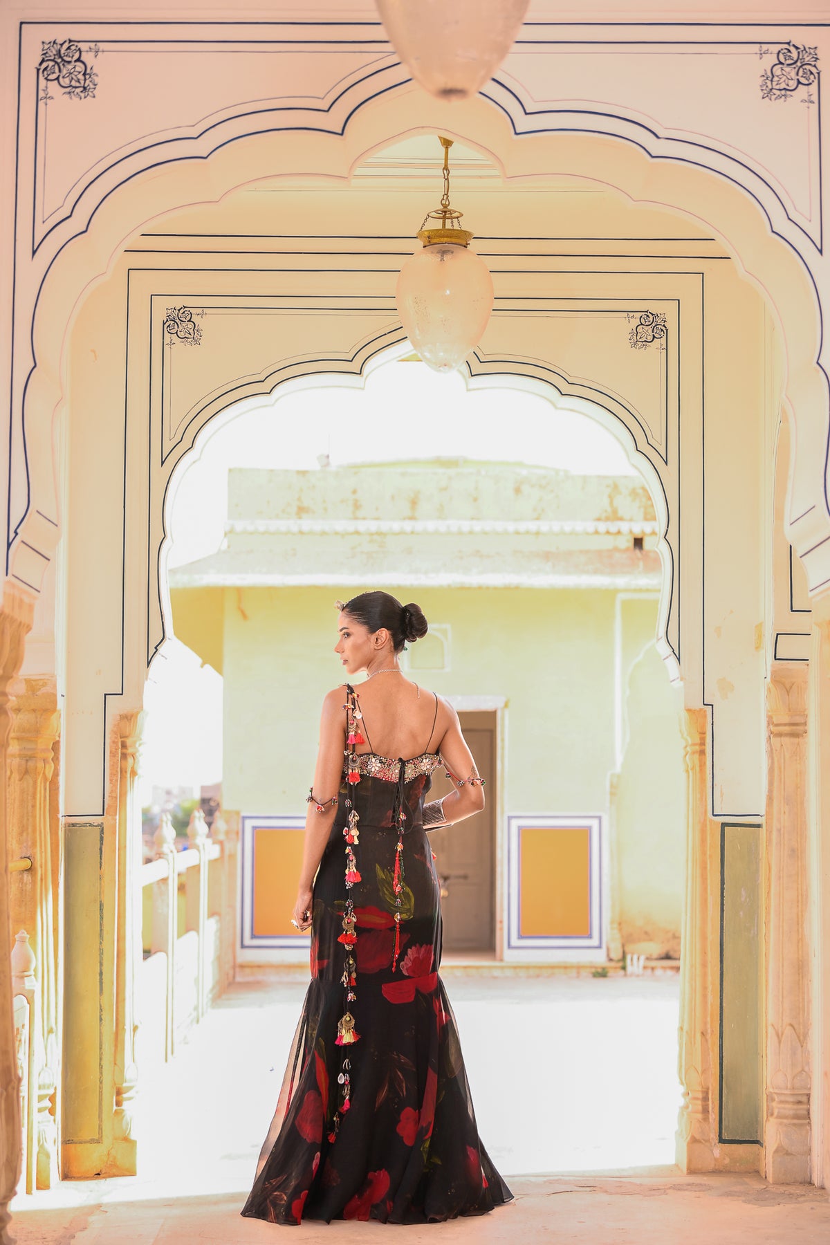 PRISTICHED TASSLE PALLA SAREE WITH CORSET
