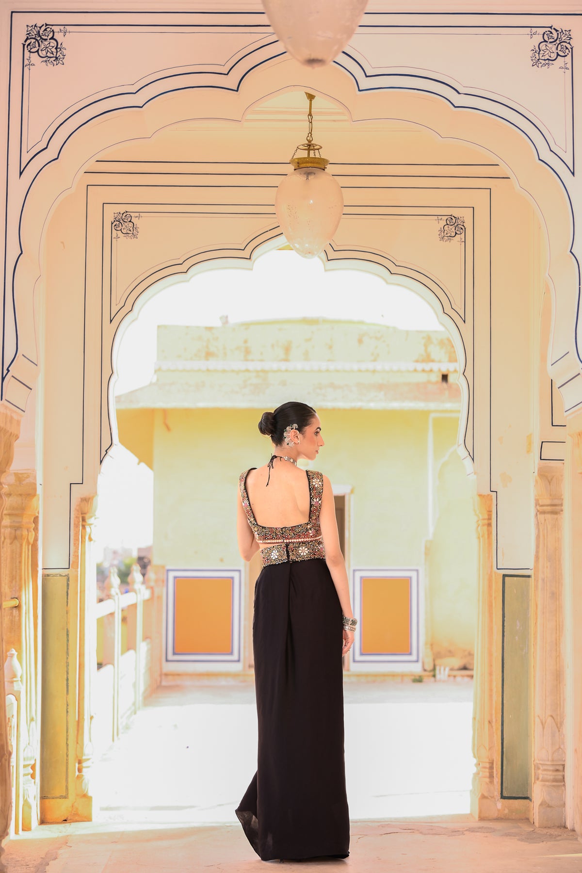 EMB TASSLE CROP TOP PAIRED WITH COWL SKIRT