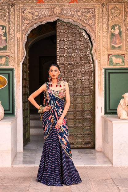 PRISTRICHED SAREE WITH CORSET BLOUSE