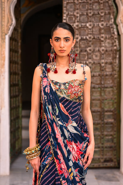 PRISTRICHED SAREE WITH CORSET BLOUSE