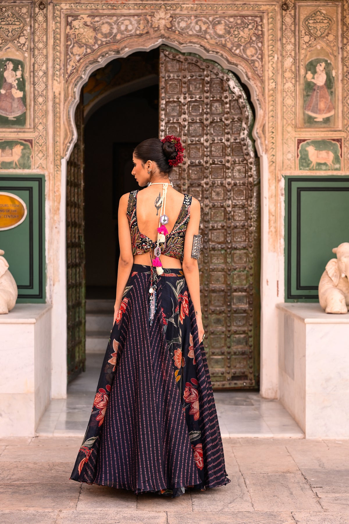 DUEL PRINTED LEHANGA WITH EMB TASSLE BLOUSE
