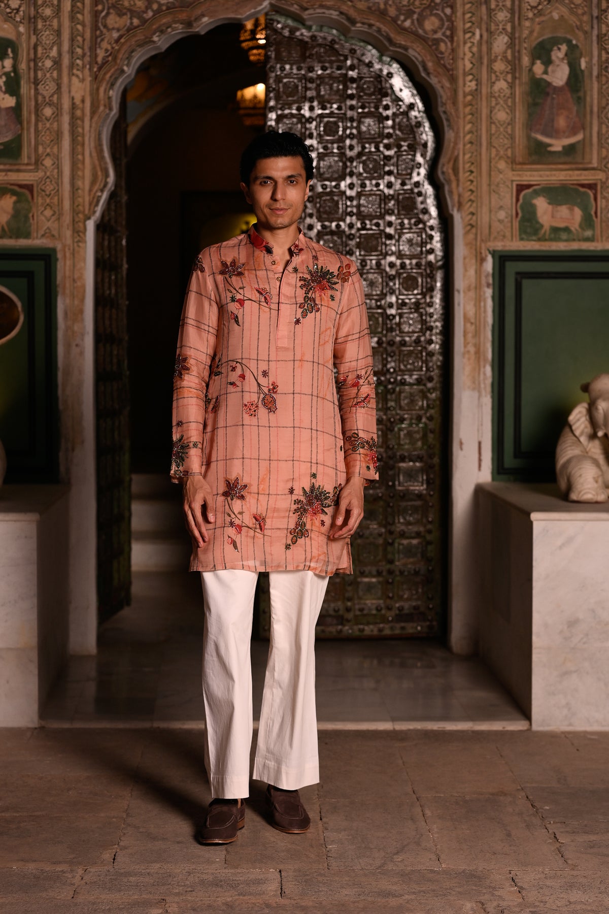 HIGHLIGHTED KURTA WITH FLAIR BEIGE PANT