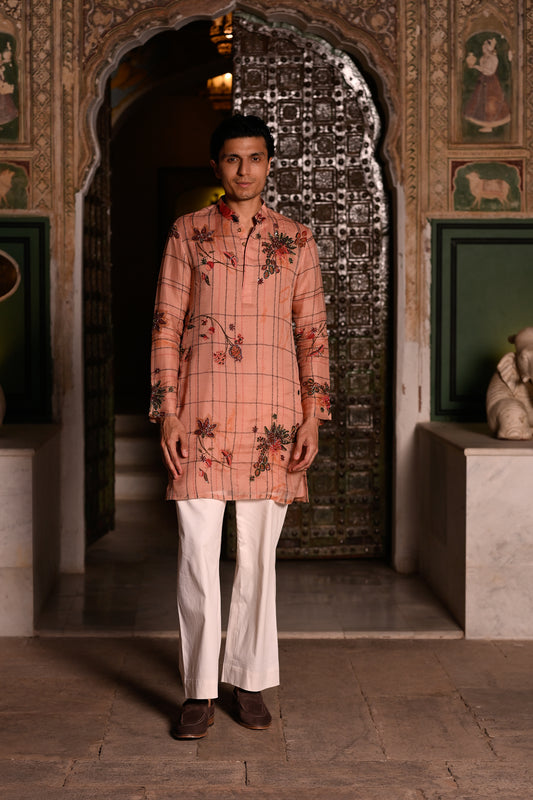 HIGHLIGHTED KURTA WITH FLAIR BEIGE PANT