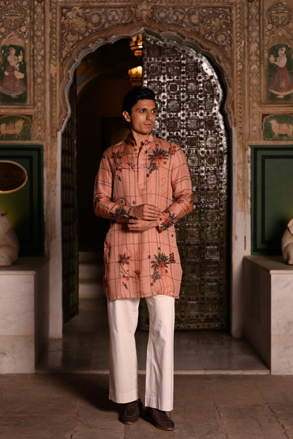 HIGHLIGHTED KURTA WITH FLAIR BEIGE PANT