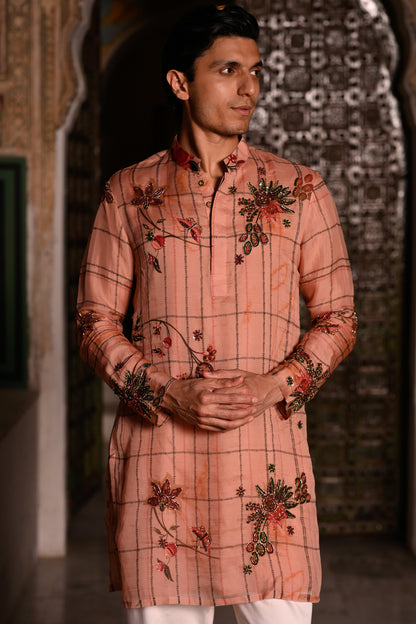 HIGHLIGHTED KURTA WITH FLAIR BEIGE PANT