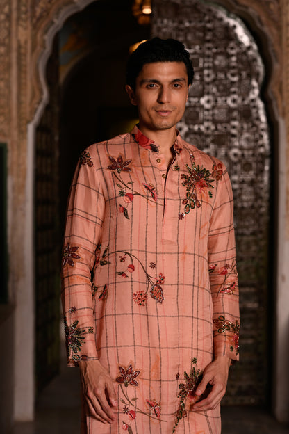 HIGHLIGHTED KURTA WITH FLAIR BEIGE PANT