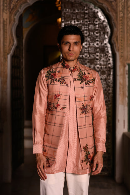 HIGHLIGHTED HALF JACKET WITH PINTUCK KURTA & FLAIR PANT
