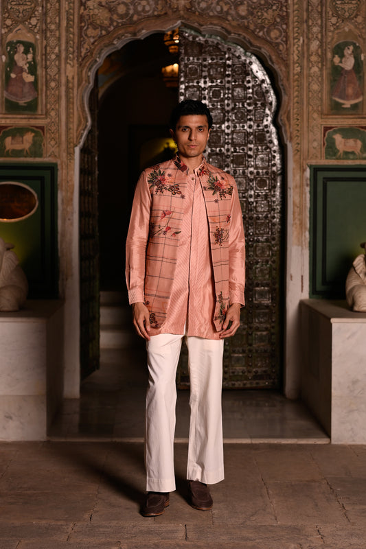 HIGHLIGHTED HALF JACKET WITH PINTUCK KURTA & FLAIR PANT