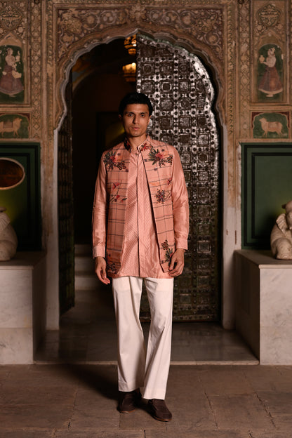 HIGHLIGHTED HALF JACKET WITH PINTUCK KURTA & FLAIR PANT