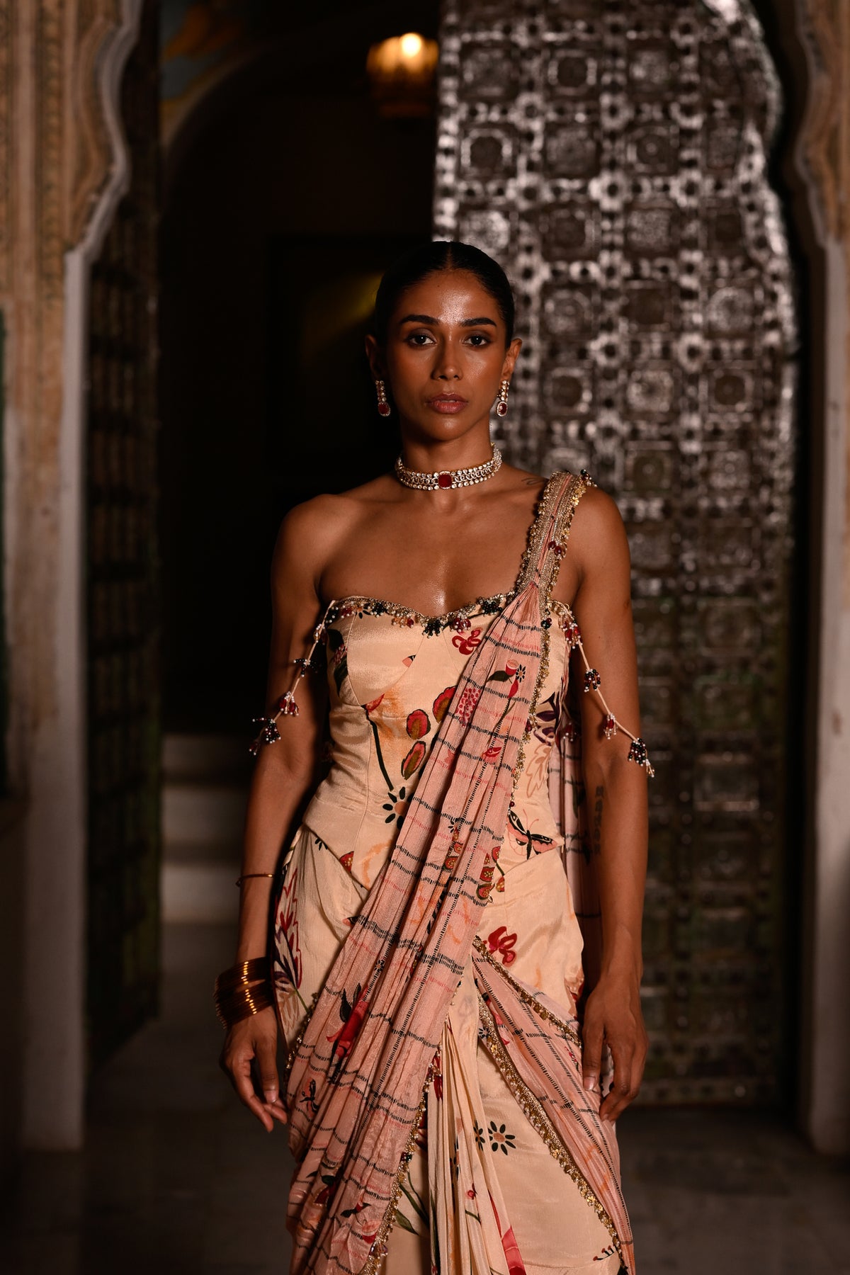 DUEL PRINTED PRE DRAPE SAREE WITH CORSET