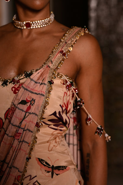 DUEL PRINTED PRE DRAPE SAREE WITH CORSET