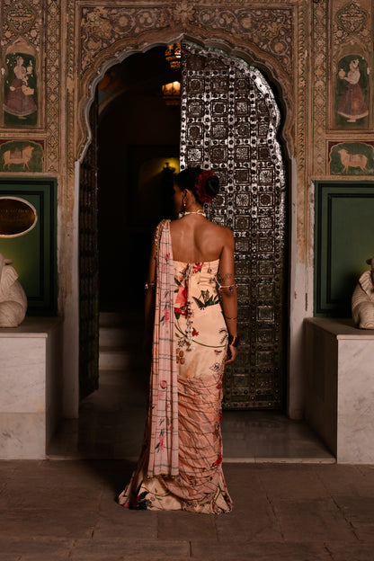 DUEL PRINTED PRE DRAPE SAREE WITH CORSET