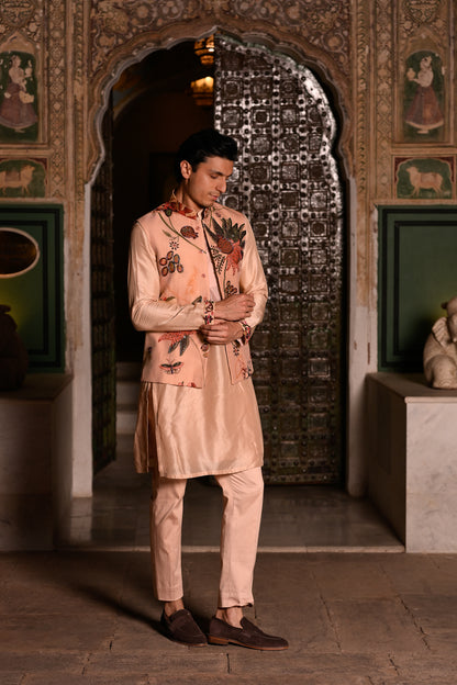 HIGHLIGHTED BUNDI WITH PURTIN & CUFF WORK ON KURTA STRIGHT PANT