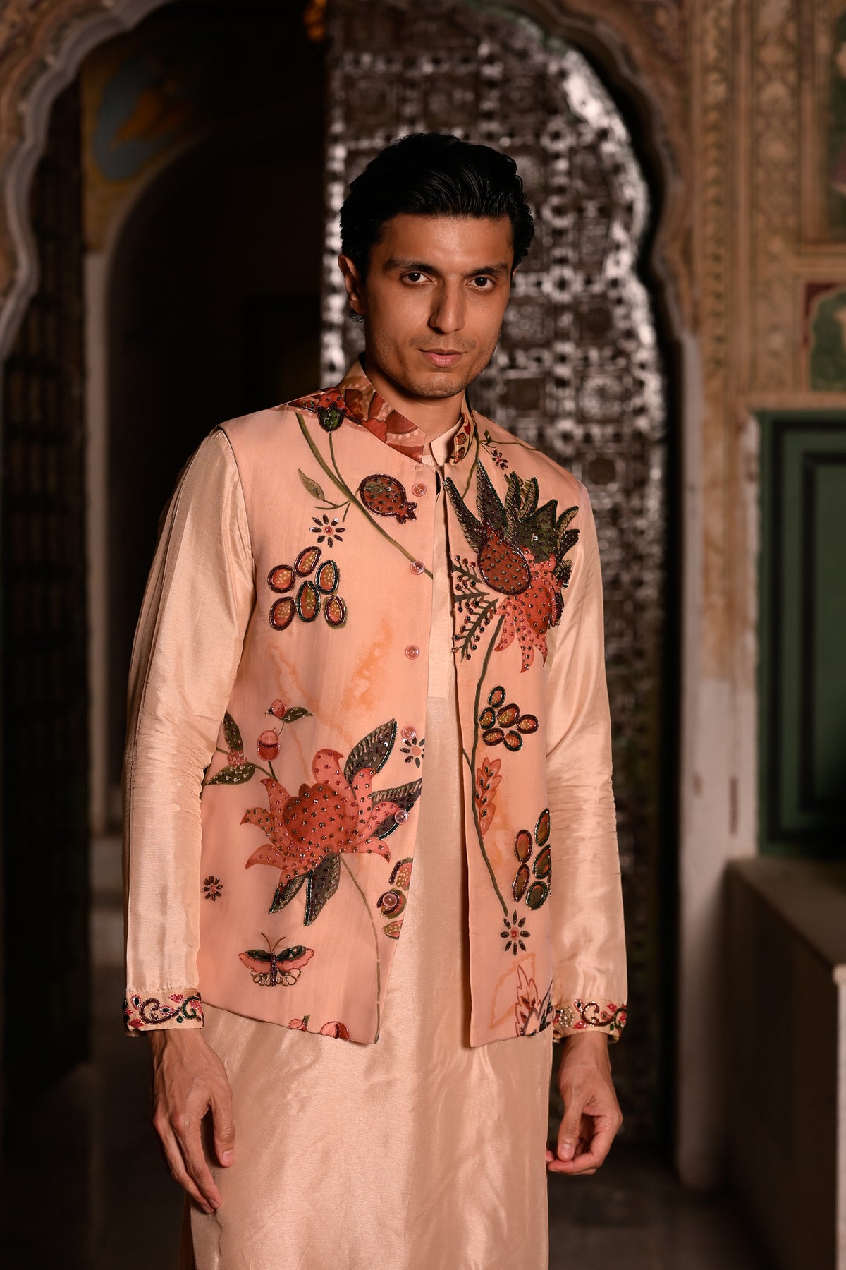 HIGHLIGHTED BUNDI WITH PURTIN & CUFF WORK ON KURTA STRIGHT PANT