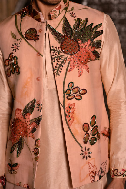 HIGHLIGHTED BUNDI WITH PURTIN & CUFF WORK ON KURTA STRIGHT PANT