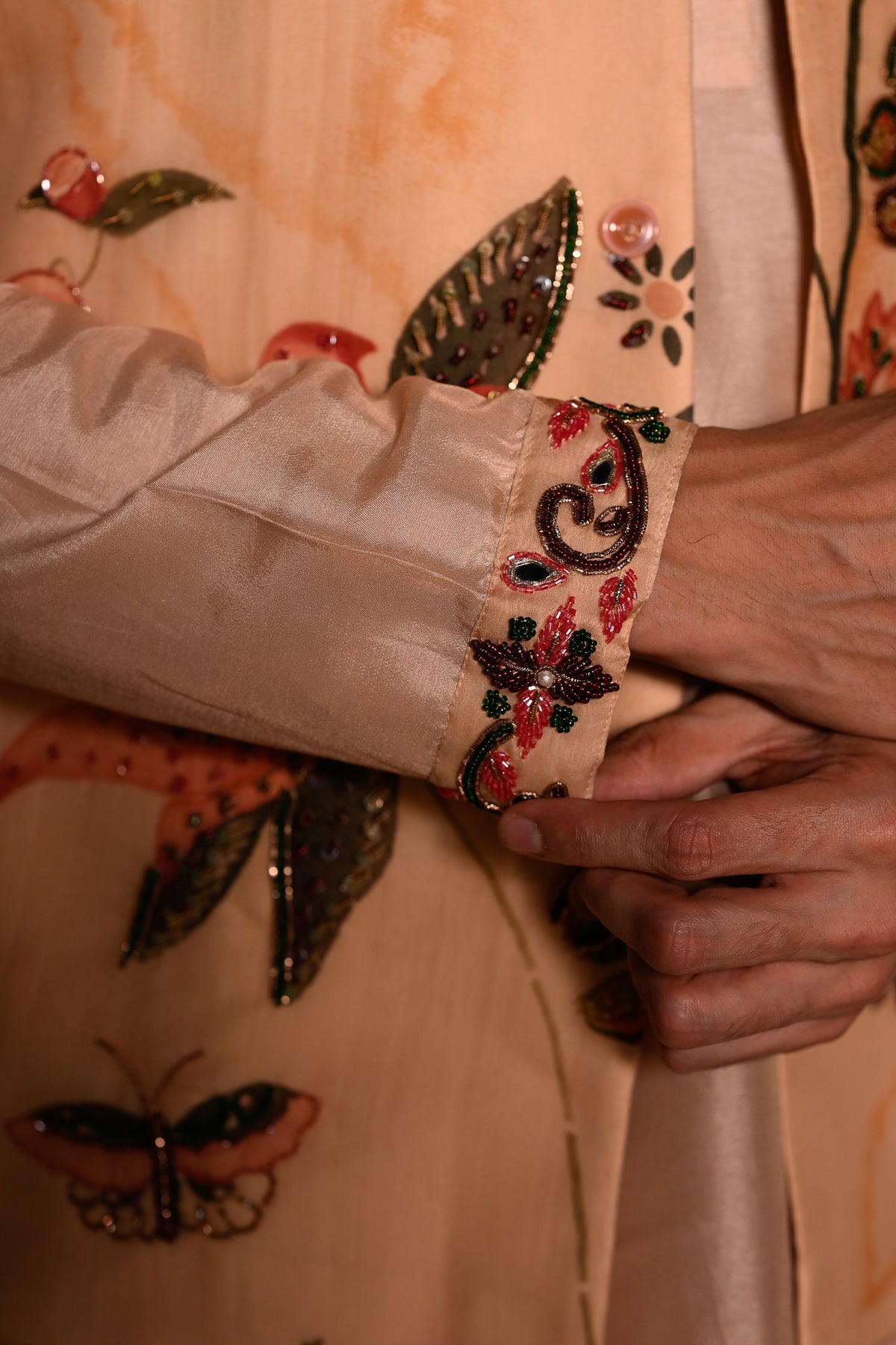 HIGHLIGHTED BUNDI WITH PURTIN & CUFF WORK ON KURTA STRIGHT PANT