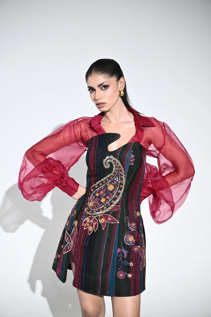 FORBIDDEN ROSE CORSET SHIRT DRESS WITH ORGANZA SHIRT