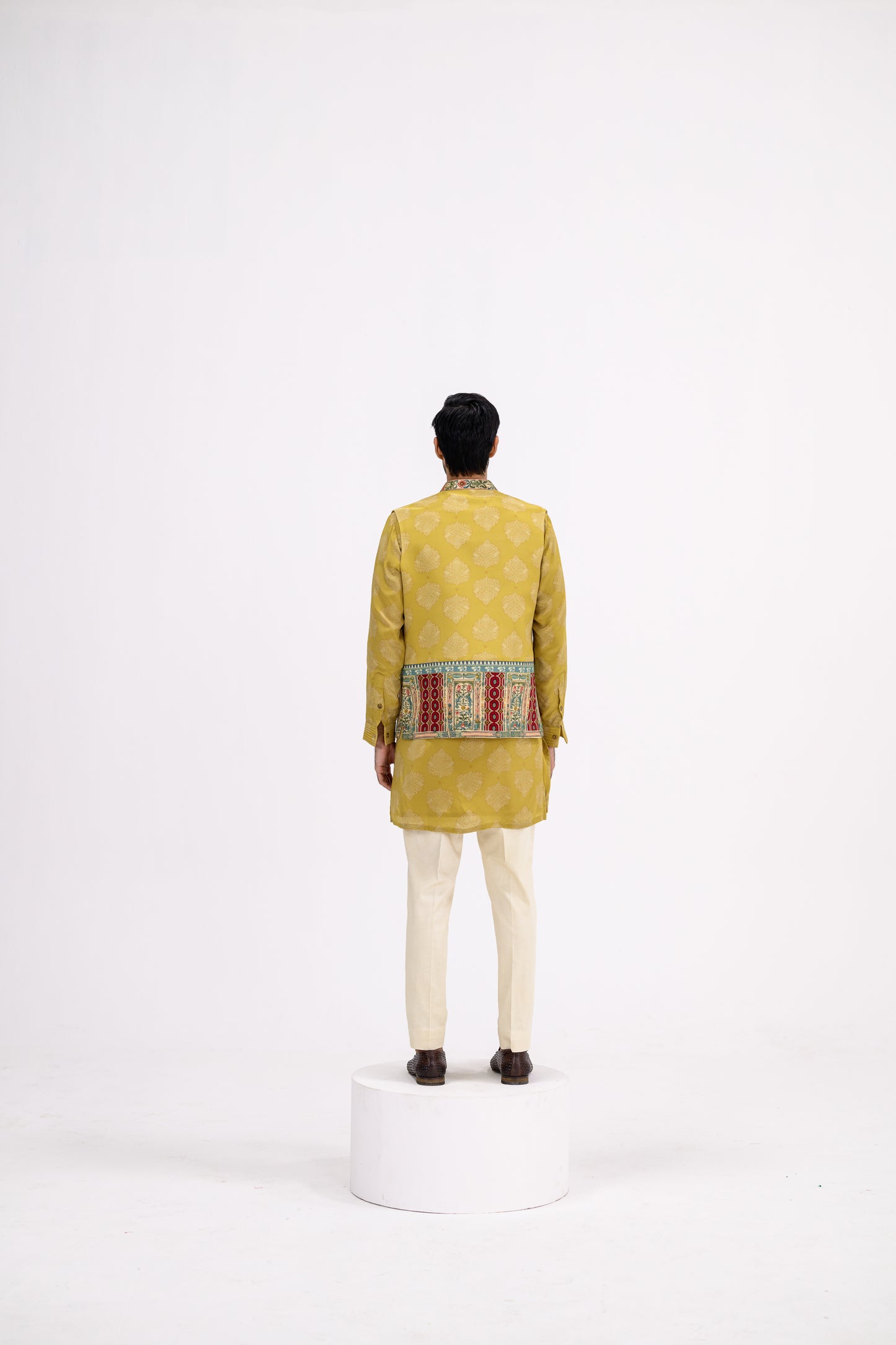 Mustard Pintuck Kurta Bundi Set/bundi