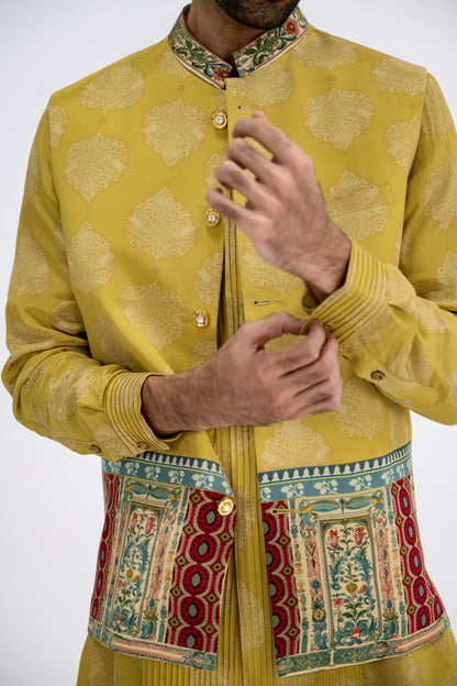 Mustard Pintuck Kurta Bundi Set/bundi