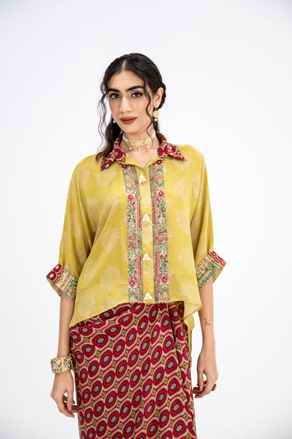 Mustard Toga Cape Paired With Honeycomb Dhoti Set With Inner