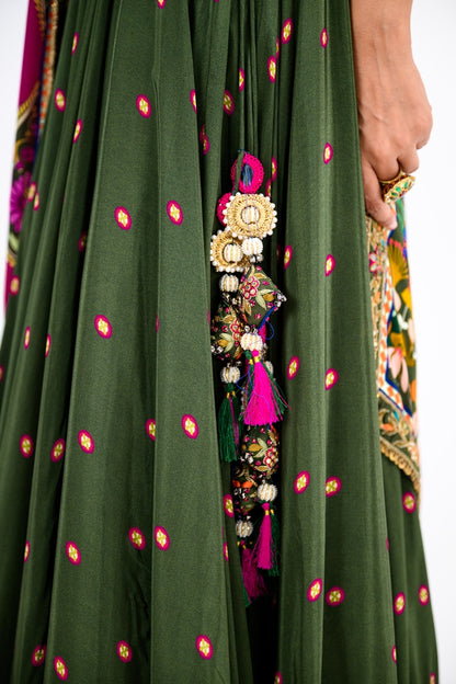 Green Lehenga Paired With Hand Embroidered Bloluse And Rani Dupatta