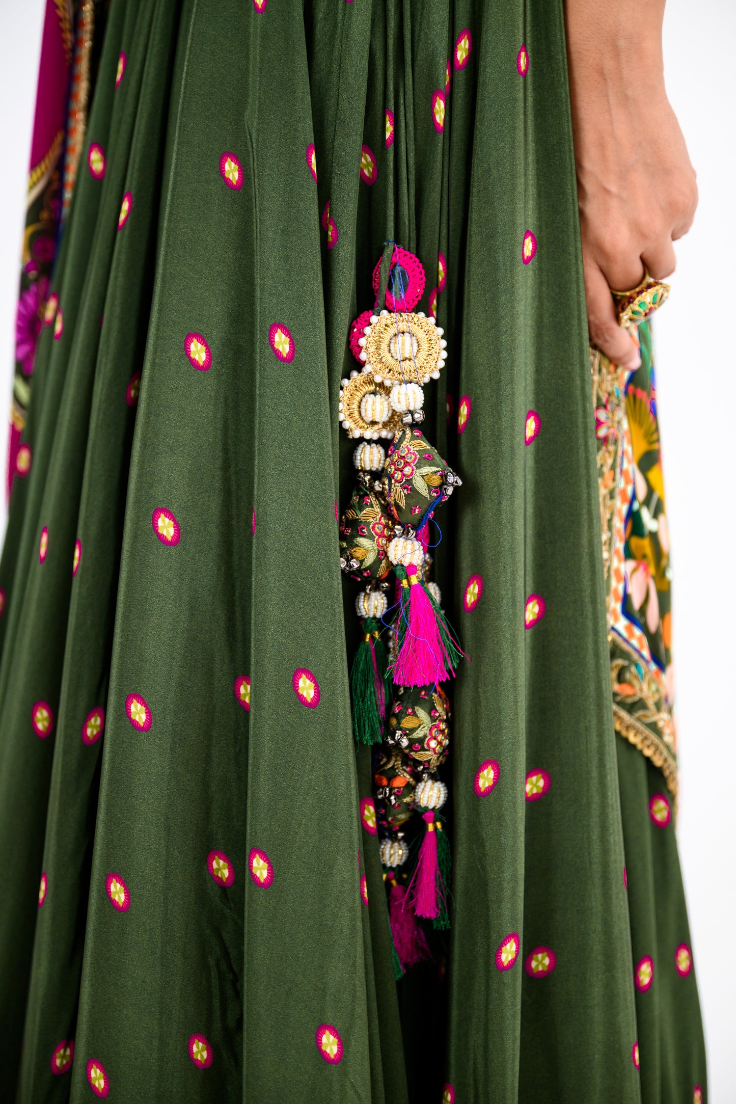 Green Lehenga Paired With Hand Embroidered Bloluse And Rani Dupatta