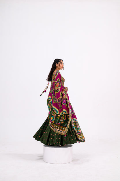 Green Lehenga Paired With Hand Embroidered Bloluse And Rani Dupatta