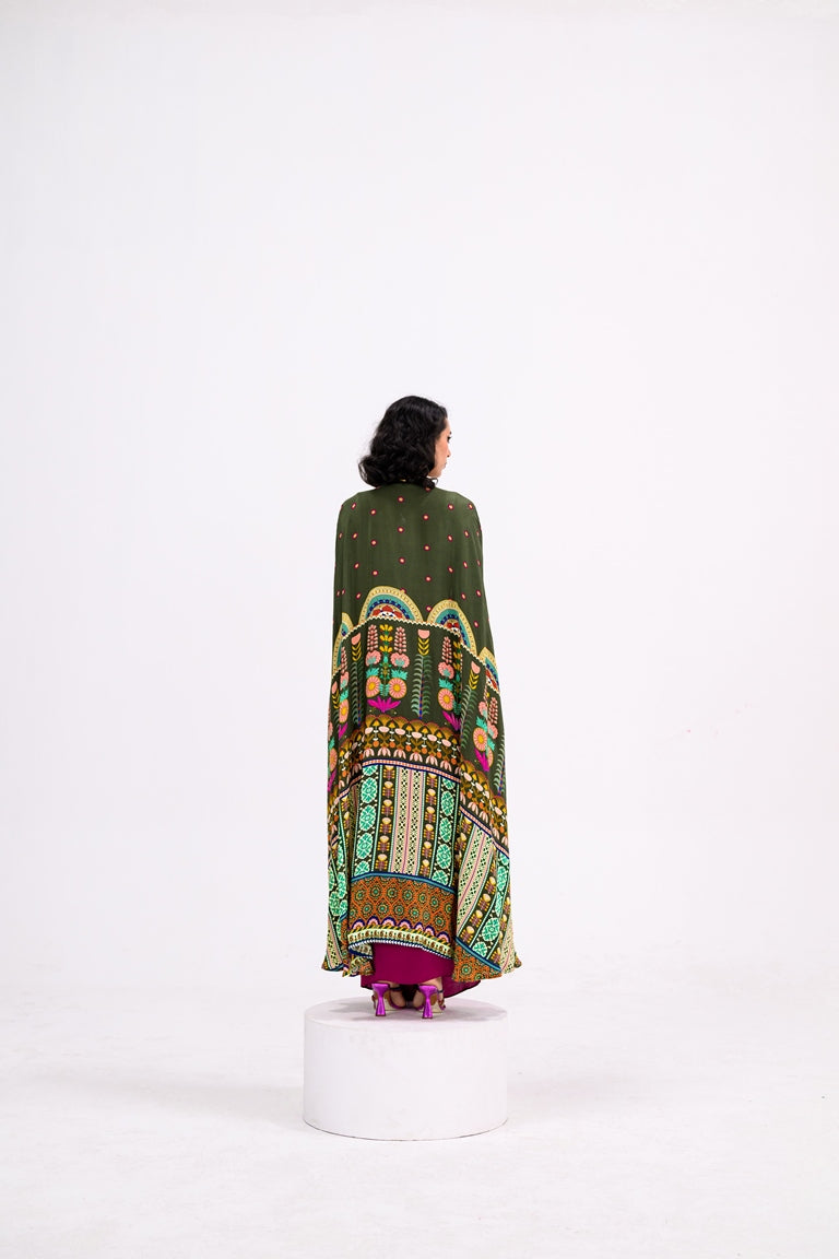 Rani Dhoti Set Paired Embroidered Barlette And Cape