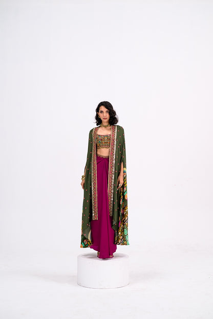 Rani Dhoti Set Paired Embroidered Barlette And Cape