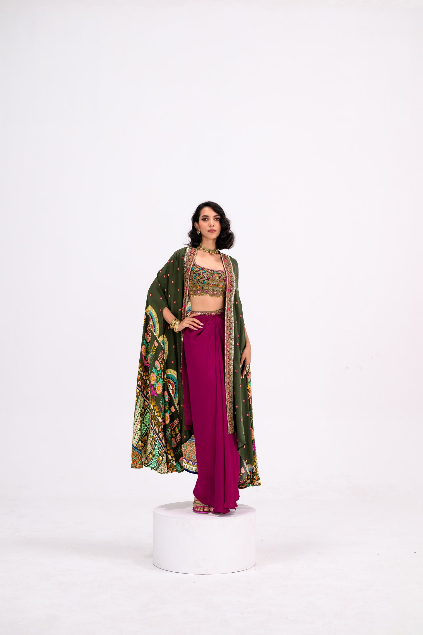 Rani Dhoti Set Paired Embroidered Barlette And Cape