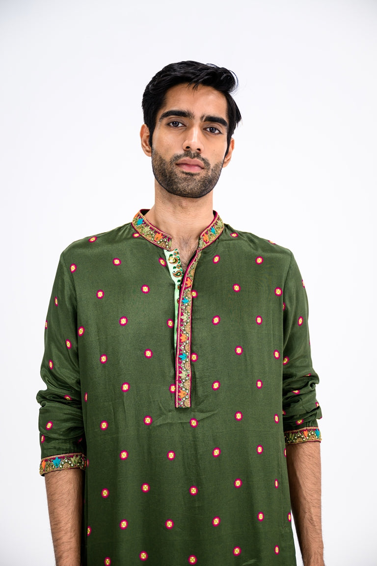 Green Dotted Kurta And Cowl Pants