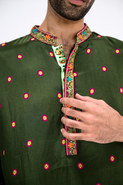 Green Dotted Kurta And Cowl Pants