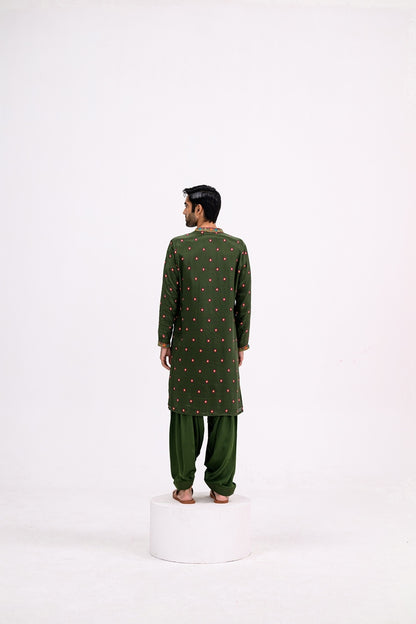 Green Dotted Kurta And Cowl Pants