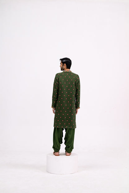 Green Dotted Kurta And Cowl Pants