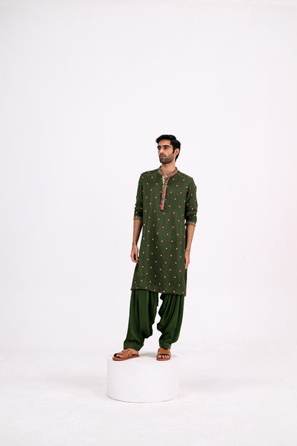 Green Dotted Kurta And Cowl Pants