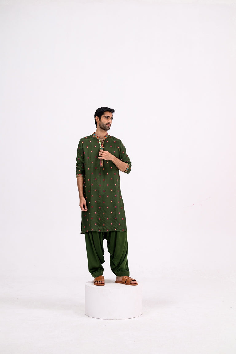 Green Dotted Kurta And Cowl Pants