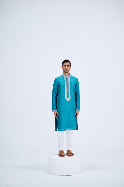 BLUE KURTA PAIRED WITH WHITE PANTS