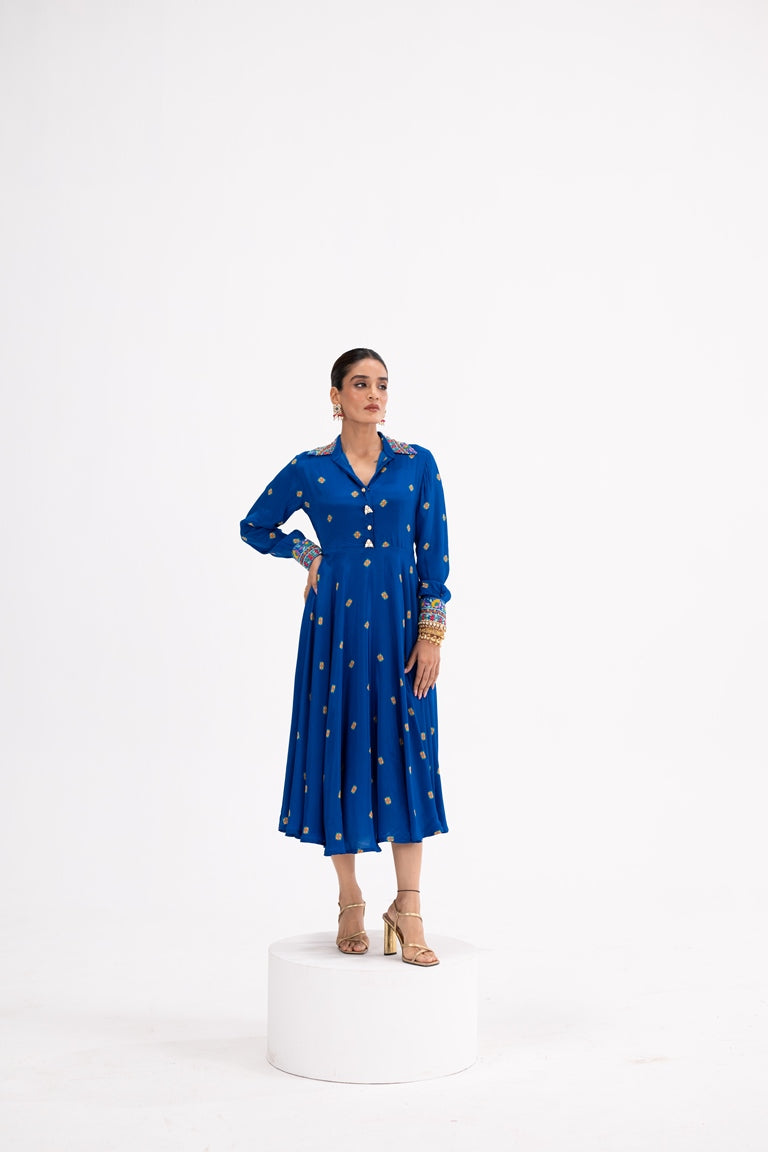 Blue Butta Shirt Dress With Inner