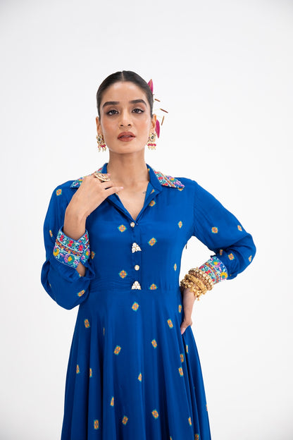 Blue Butta Shirt Dress With Inner