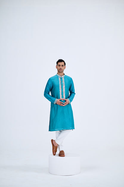 BLUE KURTA PAIRED WITH WHITE PANTS